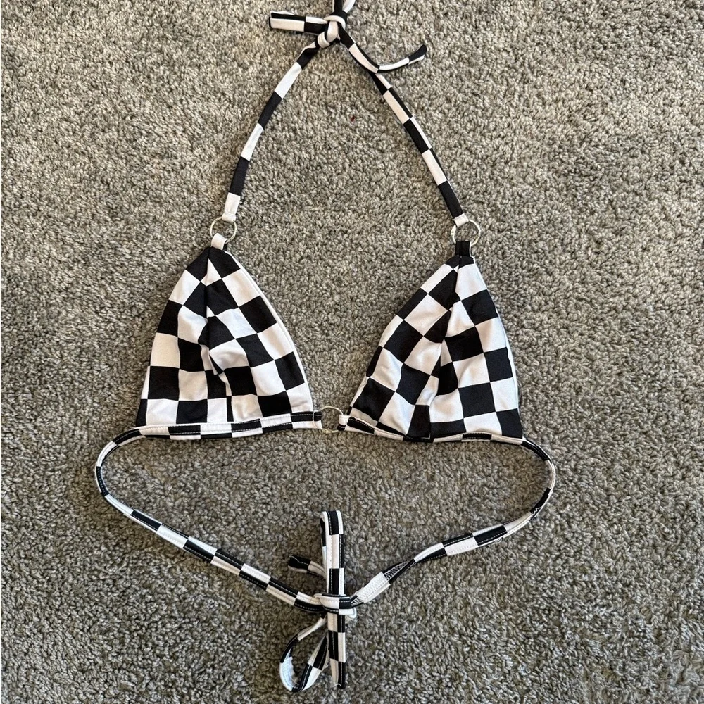 Checkered Black and White Bikini Top - Picture 1 of 3